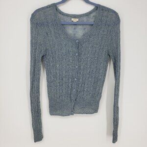 3/$25 aerie Cable Knit Cardigan Sweater M Womens Mohair Wool Blue
